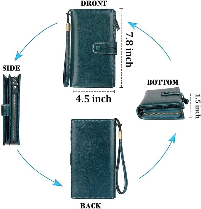 FT FUNTOR Women's Big Fat RFID Blocking Wallet Leather Zip Around Clutch Large Phone Organizer Wristlet
