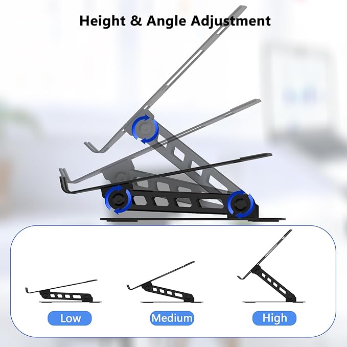 Adjustable Laptop Stand for Desk, Ultra Stable Metal Base Laptop Holder Riser, Fully Foldable for Storage and Easy to Carry, Fit for MacBook Pro/Air HP 14 All Under 16??Devices (Black)