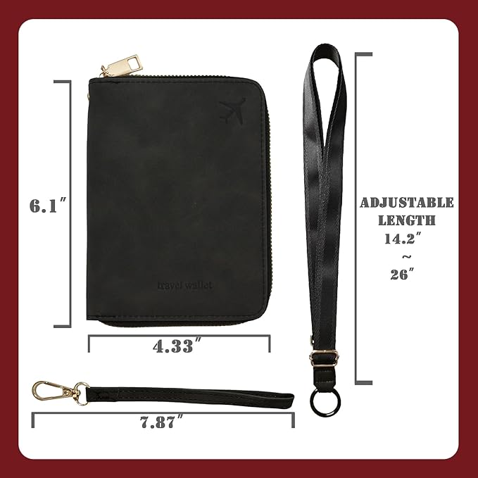Passport Holder with Lanyard Around the Neck to Prevent Loss and Theft, Rfid Passport Holder for Travel, Passport Cover, Passport Wallet with Adjustable Lanyard for Women & Men (Black - Lanyard)