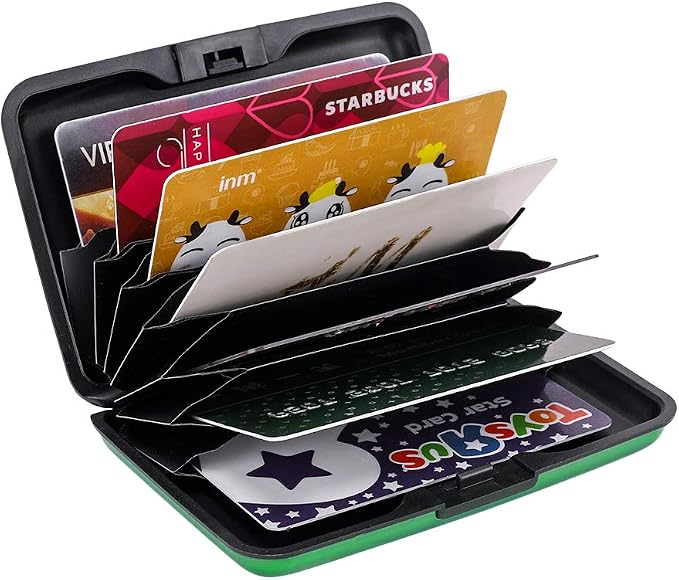 ELFISH RFID Blocking Credit Card Protector Aluminum ID Case Hard Shell Business Card Holders Metal Wallet for Men or Women (green)