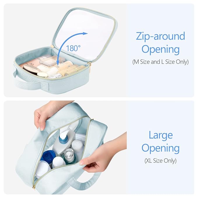 PACKISM Clear Makeup Bag Combo Pack, 1 TSA Approved Medium & Large/XL for Checked Luggage, Clear Toiletry Bag with Handle, Water-resistant Travel Essentials Organizer, Grayish Blue