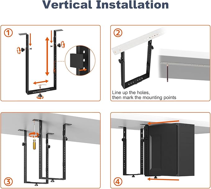 PUTORSEN Under Desk PC Mount for Mid/Mini-Tower Cases - Vertical/Horizontal CPU Holder up to 77 lbs, Space-Saving Computer Rack for ATX/Micro-ATX/Mini-ITX (Black)