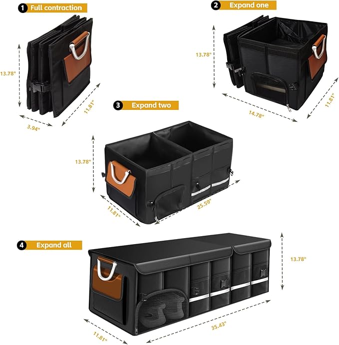 Car Trunk Organizer with Lid and 30L Removable Leakproof Cooler Bag, Compartment for 1 Pair of Shoes, Golf Trunk Organizer for SUV, 1680D Oxford,35.4”×13.7”×11.8”(112L)