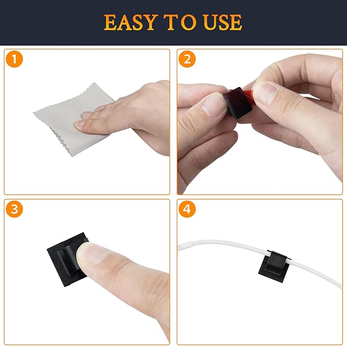 SOULWIT 50 Pcs Self Adhesive Cable Management Clips, Cable Organizers Sticky Wire Clips Cord Holder for TV PC Laptop Ethernet Cable Desktop Home Office (White)