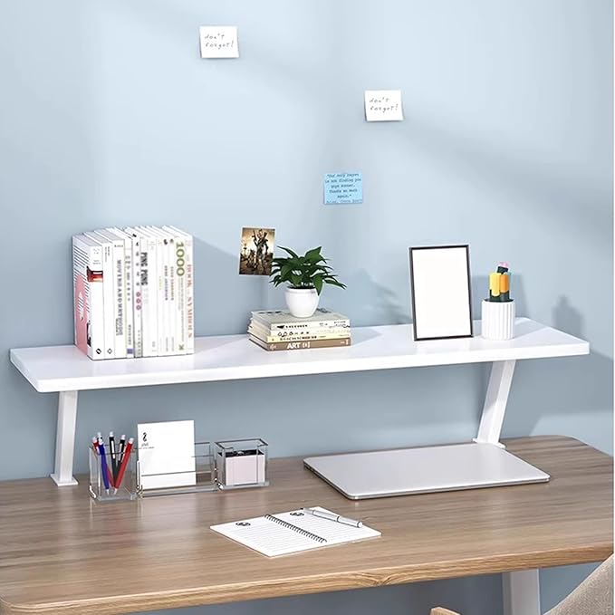AWSAD Clamp on Desk Shelf, Desktop Extender Storage Organizer Adjustable Floating Desks Shelf for Office, Dorm, Home Desk Organization, White (31.5 x 7.8 in)