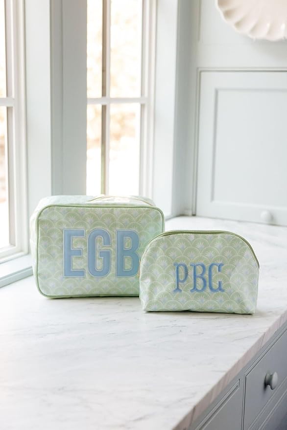 Personalized Clear Coated Pouch - Medium or Large Toiletry Bag with Embroidered or Applique Monogram, Custom Makeup or Travel Organizer, Easy-Clean Cosmetic Bag, Travel Gift for Women (Dahlia, Mini)