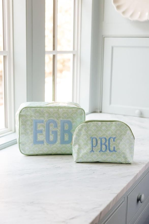 Personalized Clear Coated Pouch - Medium or Large Toiletry Bag with Embroidered or Applique Monogram, Custom Makeup or Travel Organizer, Easy-Clean Cosmetic Bag, Travel Gift for Women (Peony, Mini)