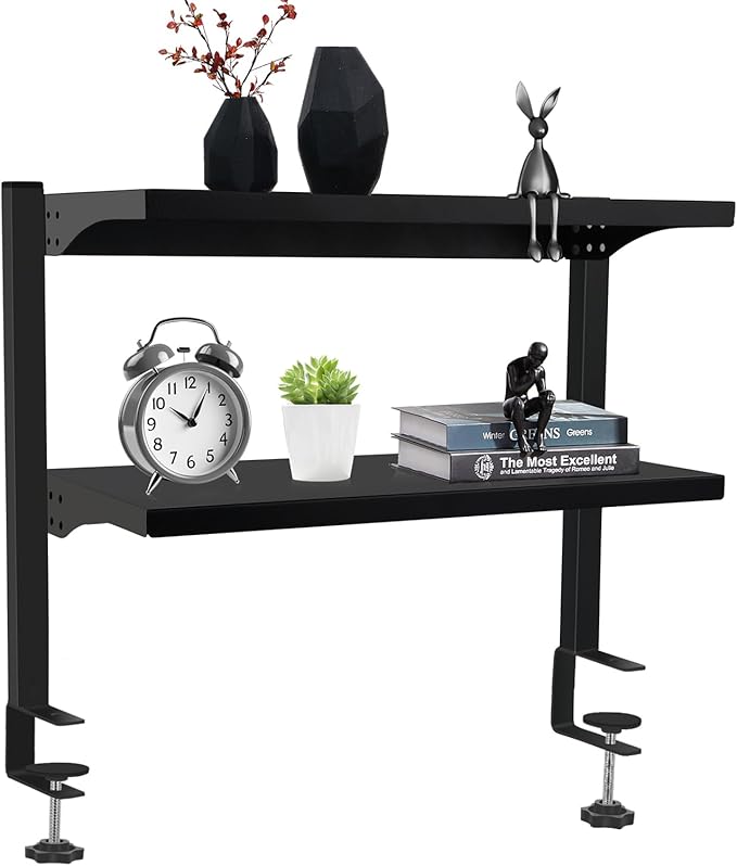 Clamp On Desk Shelf, Above or Under Office Desktop Shelves,Desk Attachment Shelf,Clip On Table Extension, Desk Extender Organizer Shelving for Gaming Organization Accessories