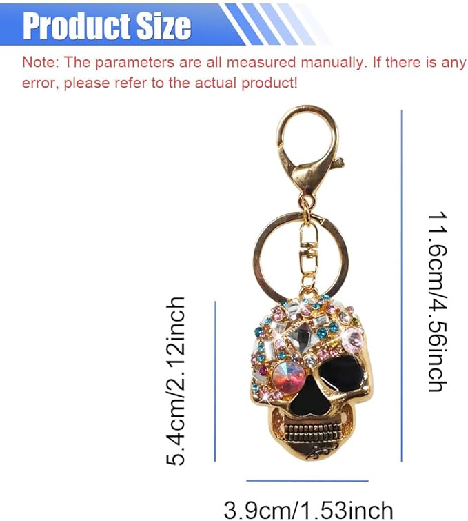 Bling Skull Car Keychain, Funny Metal Auto Key Ring Organizer, Driver Key Fob Holder Present for Men Women (Gold)