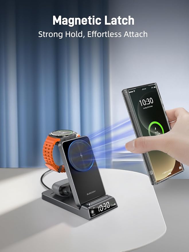 Magnetic Wireless Charger for Samsung, 3 in 1 Charging Station for Samsung Galaxy Z Fold/Flip 7/S25 Ultra/S24 Ultra, Foldable Charger for Samsung Galaxy Watch Ultra/8/7/Galaxy Buds 3 (Black)
