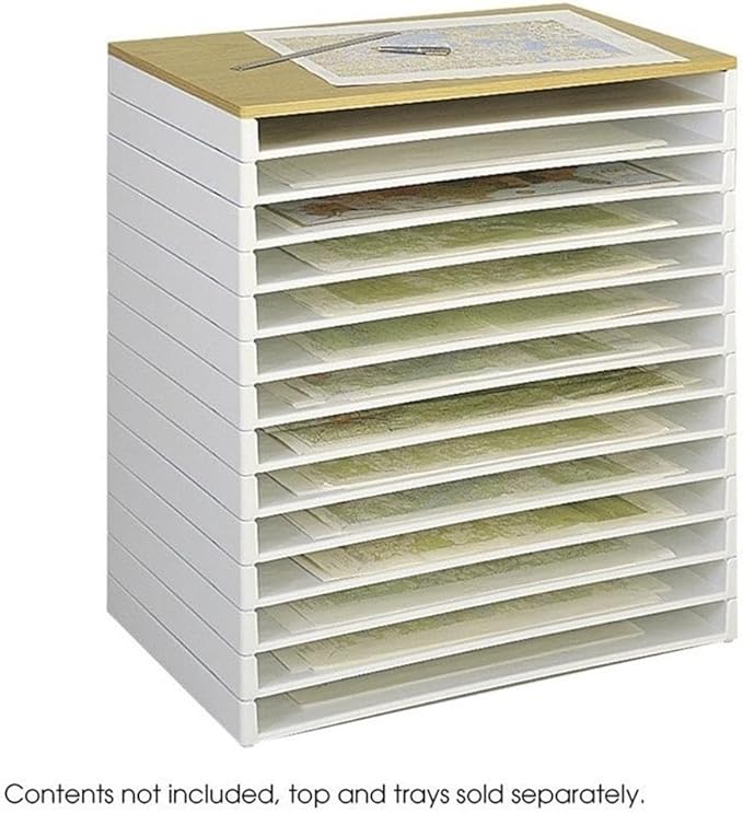 Pemberly Row Giant Stack Plastic File Tray, 45.25"x34"x3", HDPE Material, White Finish, Set of 2, Extra Sturdy High-Density Design, Stackable Up to 5 Feet for Office Flat File Storage