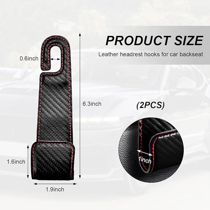2 PCS Car Seat Headrest Hooks, Microfiber Leather Hanger Holder Hook for Hanging Purse and Bag, Universal Vehicle Back Seat Organizer Hook for Grocery Bag Handbag Coat (Carbon Fiber)