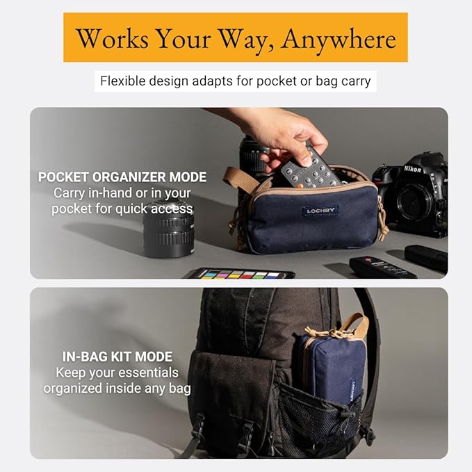 LOCHBY® Venture Pouch | Multipurpose Tactical Tool Bag | Water Resistant Waxed Canvas | Dual-Sided Zipper Pouch | for Motorcycle, Bike, EDC, Pen, Pencil, Art, Tech & Travel
