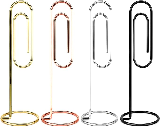 5.2 Inch Desktop Memo Holder, 4 Pack Jumbo Metal Desk Paper Clip Organizer for Office Table, Place Card, Bills, Photos, Table Numbers, Multi-Purpose Document Stand Accessory