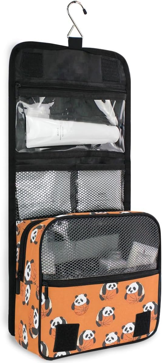 senya Hanging Travel Toiletry Bag Panda Basketball Seamless Kit Makeup Case Cosmetics Organizer for Men Women