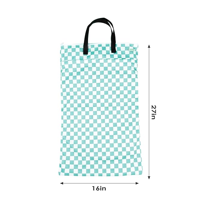 wegreeco Reusable Hanging Wet Dry Cloth Diaper Bag (Checkerboard Mint Green)