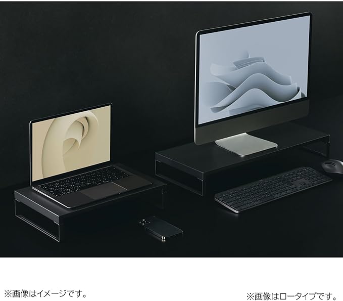 Lihit Lab A7330-124 Computer Stand, Monitor Stand, Desktop Stand, Width 15.4 inches (390 mm), Low Type, Matte Black