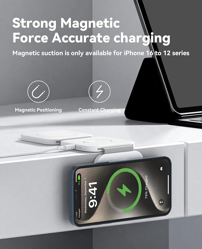 2Pack 3 in 1 Charging Station for Apple Multiple Devices Foldable Magnetic Fast Wireless Charger Dock, Travel Charging Pad for iPhone 17 16 15 14 13 12 Series Apple Watch Series & AirPods 4/3/2/Pro
