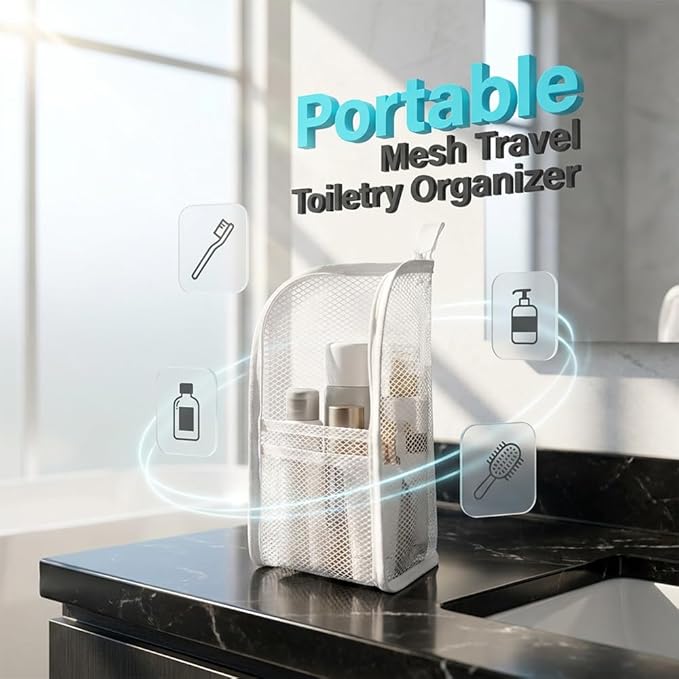 Standing Toiletry Bag, 2026 New Portable Lightweight Travel Toiletry Bag, Foldable EVA Mesh Large Capacity Toiletries Organizer, Hanging Clear Makeup Bag for Women (White 1pcs)