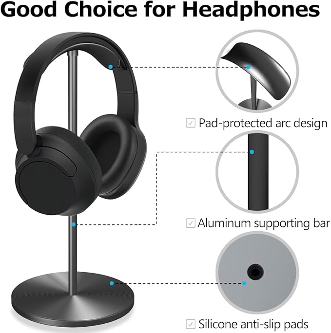 Headphone for Desk Hanger Holder Organizer Keeper Racks Storage Mount Gaming Headset Stand Premium Functional Craftmanship Headset Stand (Metallic Black)