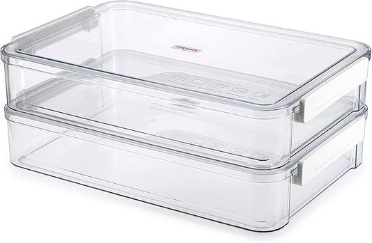 BTSKY 2 Pack Plastic Storage Containers with Lids, Portable Project Case Document Organizer Stackable Plastic File Storage Box for A4 File Paper Documents Scrapbook Art Supplies&Crafts(Big, White)