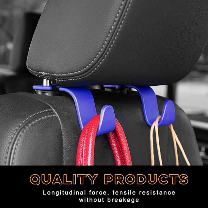 povtii 4PCS Car Seat Headrest Hook, Auto Back Seat Hanging Storage Organizer, Vehicle Seatback Hanger Holder for Purse Handbag Coat Umbrella, Universal Interior Car Accessories (Dark Blue)