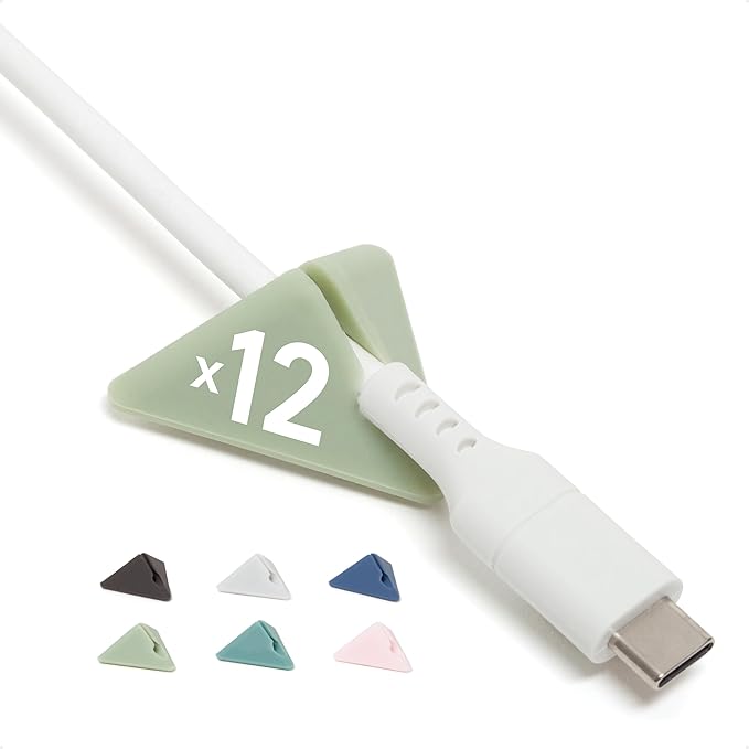 U Brands Tech Classics Silicone Pyramid Cable Clips 12 Pack, Assorted Colors Adhesive Cord Organizer, Cable Management Clips for Desk, Office, and Travel