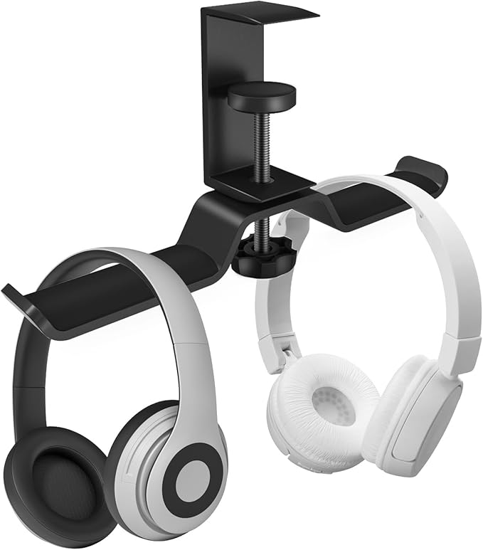 aceyoon Foldable Headphone Stand for Desk, Aluminum Headset Stand Clamp Hook Under Desk Space Save Mount, Headset Holder for Gaming Headphone, Office, Backpack, Bag, Purse Hanging (Black)