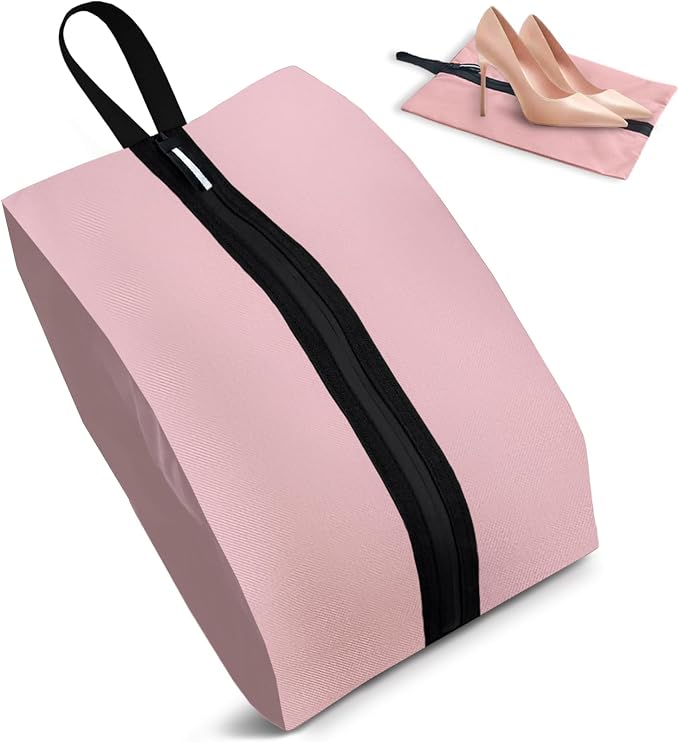 Shoe Bag for Travel, Waterproof Extra Large Shoe Storage Organizer with Handle, Multi-Functional Odor-Resistant Shoe Pouch for Gym, Soccer, Golf, Tennis Soccer Cleats Bag 16.5 x 9.8 Inches (Pink)