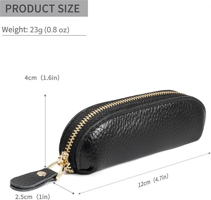 Full Grain Leather Coin Pouch - Travel Small Coin Purse with Zipper - Mini Key Pouch Change Purse for Women and Men (Black)