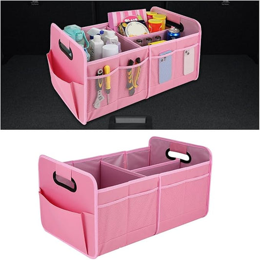 Mandark Car Trunk Organizer, Collapsible Automotive Trunk Storage Organizer with Multiple Compartments, Vehicle Interior Container Box Accessories, Universal for RV, SUV, Truck (Pink)