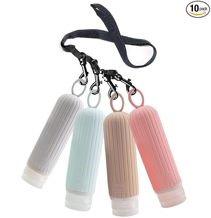 Refillable Bottles Leak Proof Camping Travel Containers with Shower Lanyard,3oz TSA Approved Squeezable Silicone Travel Tube Set for Gym Shampoo Lotion Soap