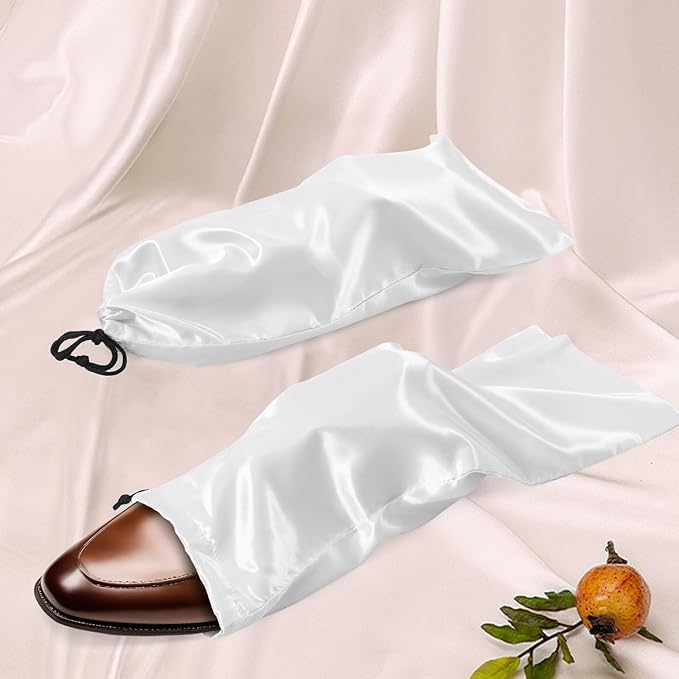 Ersmak 6 Pack Shoe Bags for Travel - Satin Shoe Bag with Drawstring - Ivory White Shoe Storage Bags for Protecting Storage Shoes - 17.7 x 7.9 In