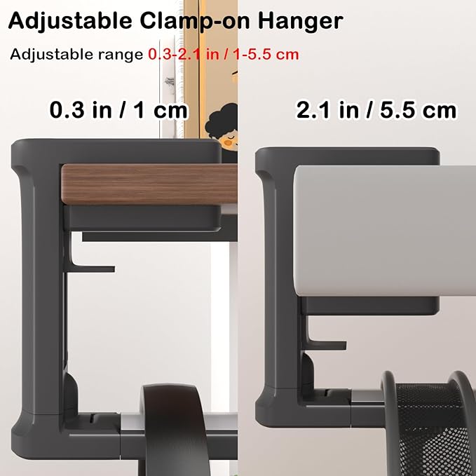 Headphone Hook - Adjustable Clamp-on Headphone Holder, Under Desk Gaming Headset Holder Mount Hook with Rotating Clamp (Black)
