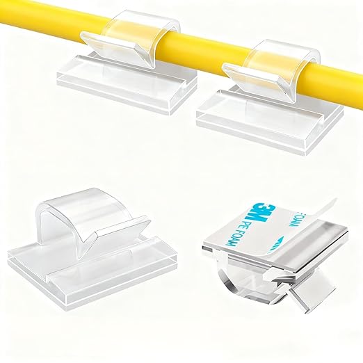 [100Pcs] Outdoor Light Clips, Adhesive Cable Clips for Wall, Wire Holder Cable Management Cord Organizer Hooks, Christmas Light Clips for Outside, Hooks for Outdoor String Lights Clips (Clear, Small)