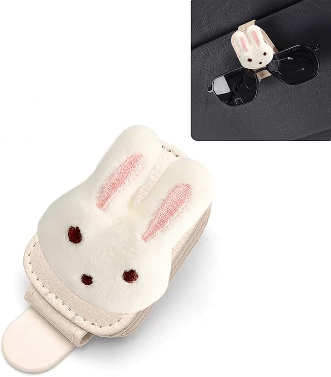 Rabbit Sunglasses Holder for Car Visor,Magnetic Leather Sunglass Holder,Ticket Card Clip Sunglasses Mount,Cars Visor Accessories Gadgets Rabbits Car Decor,Rabbit Gifts for Women,Men,Mom