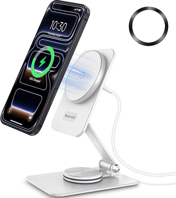 Compatible with MagSafe Charger, 15W MagSafe Charger Stand, 360°Rotation Base Adjustable Foldable Wireless Charger for Samsung Galaxy S25 Ultra/Z Fold7/Flip7/iPhone 17/Pixel 10 Pro/Pixel 10 Pro Fold
