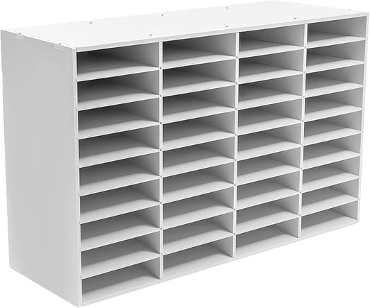 Literature Organizer 36 Slots, Compartments Mail Sorter Organizer, Adjustable Desktop File Organizer with Removable Shelves, Paper Organizer for Home Office School (White, 36 Slots)