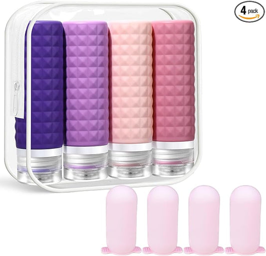 Travel Bottles for Toiletries, TSA Approved Travel Size Containers with Silicone Bottle Covers, Leak Proof Silicone Shampoo Bottles, Small Toiletry Containers for Shampoo Conditioner Lotion