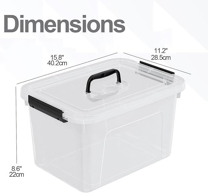 4-Pack Plastic Storage Bins Boxes Containers with Lids, 18 L Clear Latching Box with Handle
