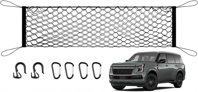 Karltys Cargo Net for Nissan Armada 2025-2026 Trunk Net | Envelope Style Elastic Mesh Net | Heavy Duty Metal Hooks | Nissan Armada Accessories