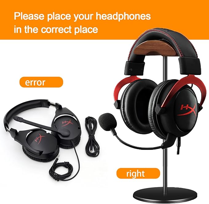 Headphone Stand Holder Headset Holder with Wood and Aluminum Desktop Headphone Stand Headset Stand for Desk with Solid Heavy Base Wood Headphones Stand for All Headphone Sizes (Black)