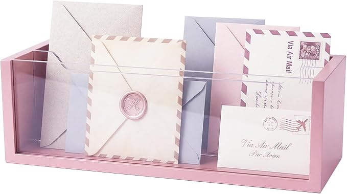 Mail Organizer with Clear Acrylic Dividers - Adjustable 2-in-1 Desk & Wall Mount Letter Holder, Modern Paper Sorter for Home Office Organization (pink-2)