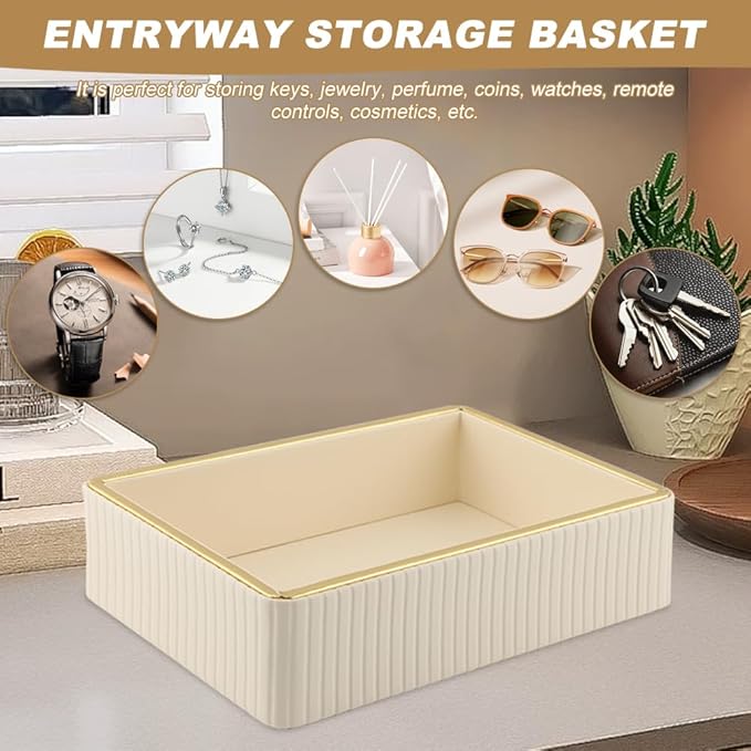 Desk Organizer Tray, Perfume Tray for Women Desk, PU Leather Valet Nightstand Organizer for Men Women, Decorative Vanity Holder for Bedroom