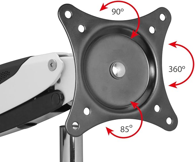 SIIG Single Monitor Desk Mount, White, Height Adjustable Gas Spring Assisted Full-Motion Easy Use, Holds 15" to 27" Screens, Up to 17.6 lbs, VESA 75 and 100