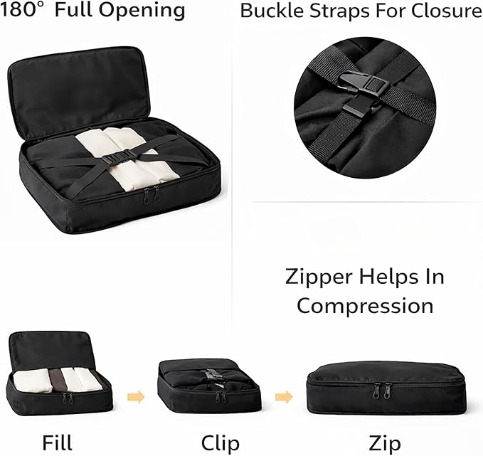 7 Set Packing Cubes For Travel | Luggage Organizer Bags With Shoe, Laundry Bag, Accessory Pouch And Lingerie Bag | Durable And Space Saving Suitcase Organizer For Travel Essentials | Black
