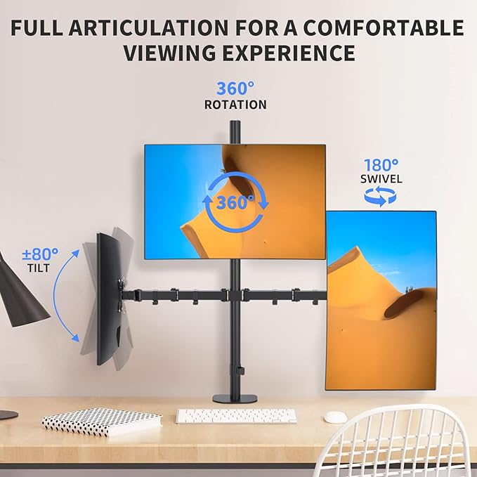 Pholiten Triple Monitor Stand,13 to 27 inch LCD Monitor Desk Mount,Extra Tall 31.5 inch Pole Heavy Duty Fully Adjustable Stand Mount