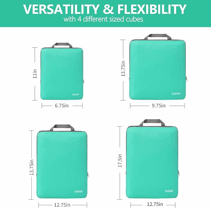 BAGAIL 4 Set/6 Set/8 Set Compression Packing Cubes Travel Accessories Expandable Packing Organizers (Cloth Pattern, 4-Turquoise)