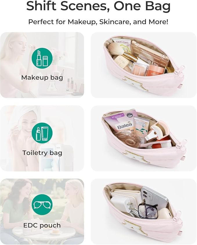 BAGSMART Personalized Makeup Bag with Initial, Pink Small Cosmetic Travel Organizer, Water-Resistant Pouch for Women & Teens for Bridesmaid Graduation (Initial-S, Small)