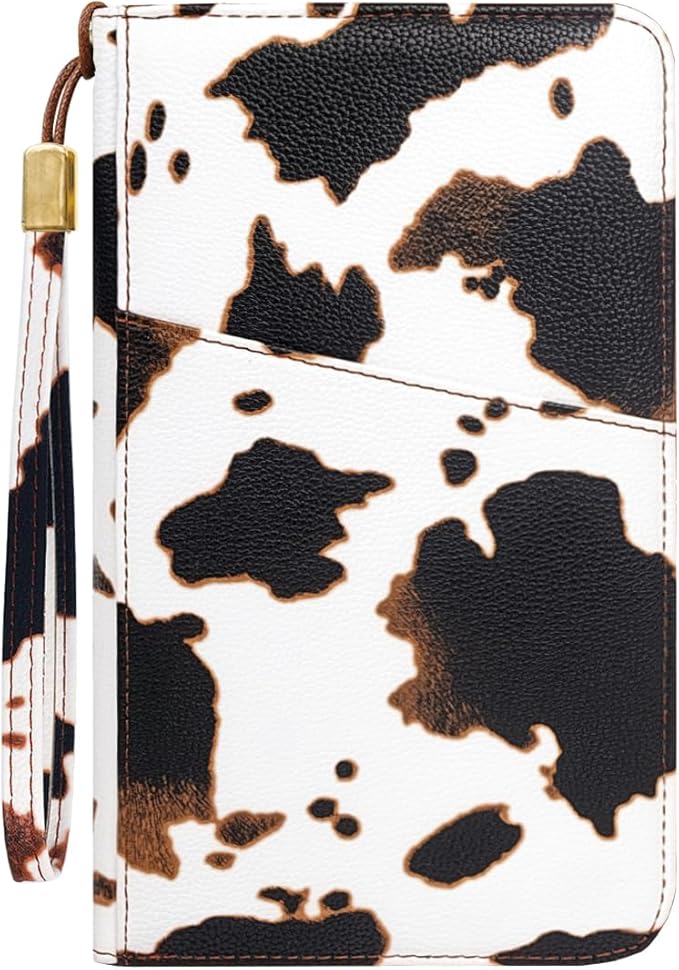 Family Passport Holder Wallet 6 Slots for Passport RFID Blocking Document Organizer PU Leather Mulit-purpose Travel Wallets Credit Cards Holder for Women Men, Brown Cow